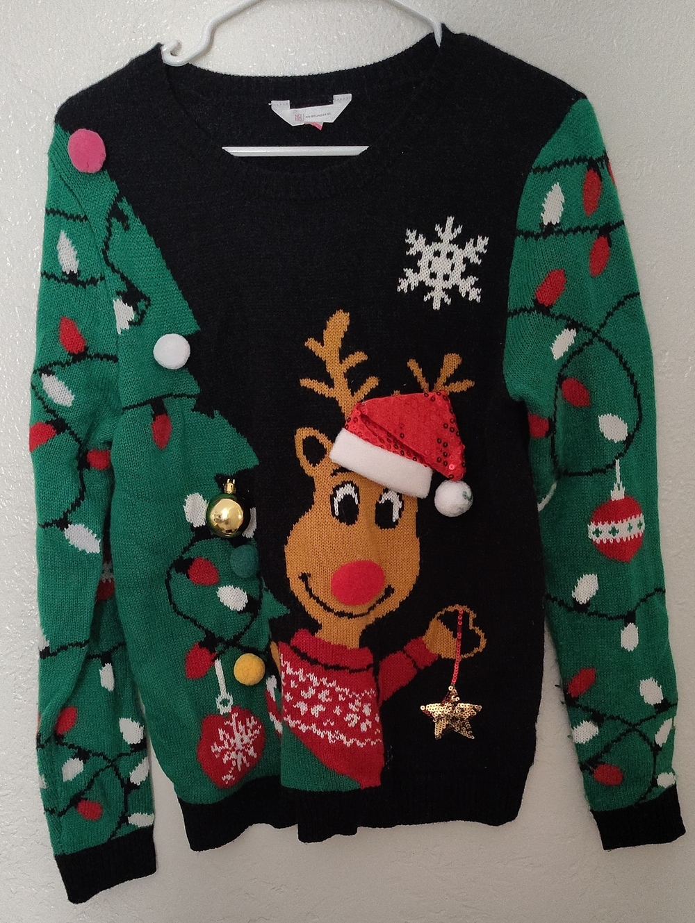 No Boundaries Black & Green Reindeer Christmas Sweater